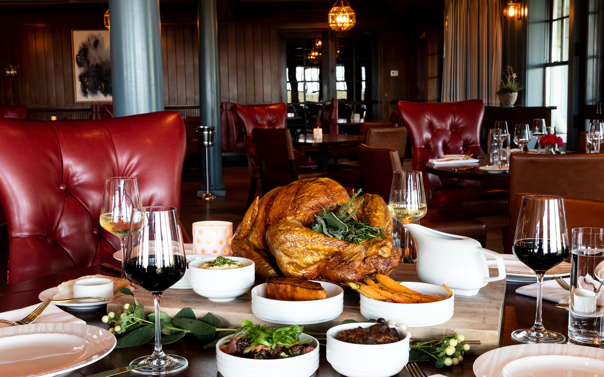 Thanksgiving dinner on the table at Harbor View Hotel