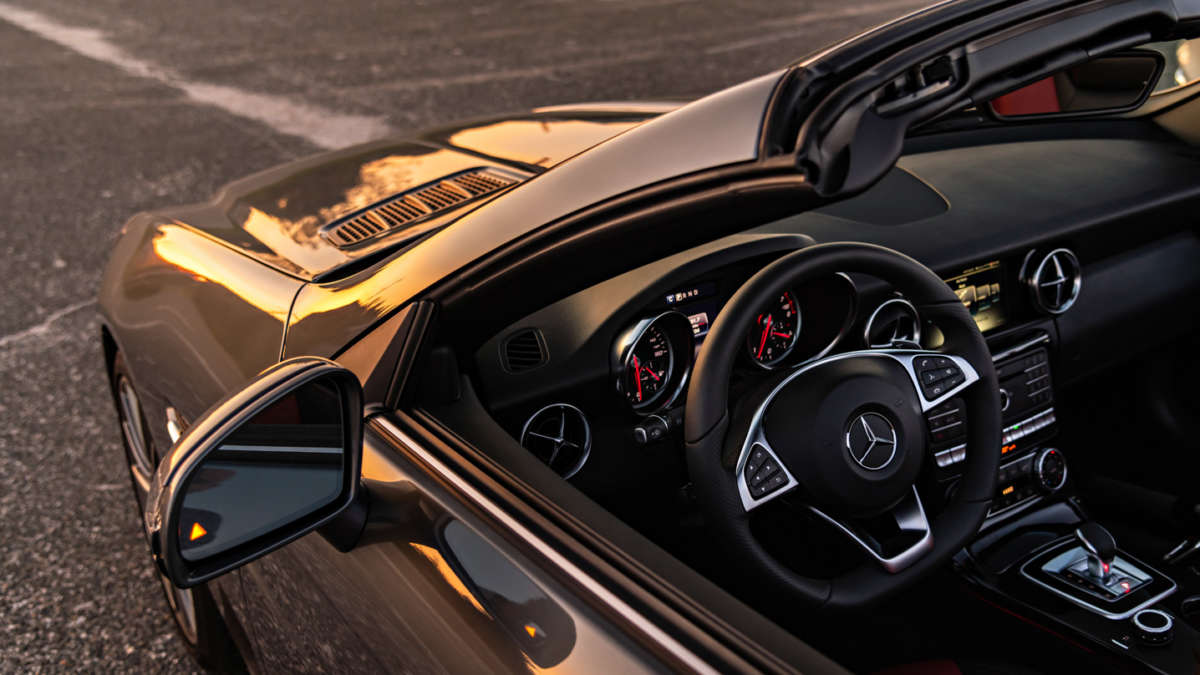 Black convertible Mercedes