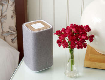 Wireless speaker in Harbor View Hotel guest room.