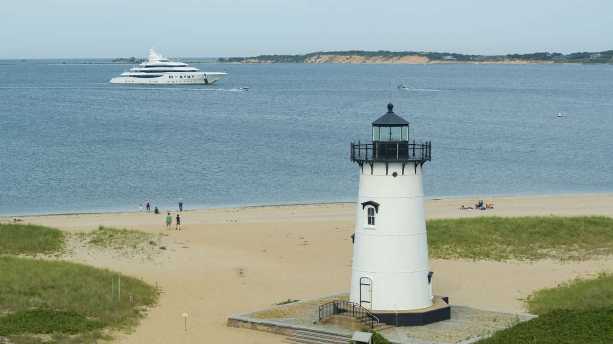 Aerial view of Edgartown Lighthouse and Chappaquiddick Island.