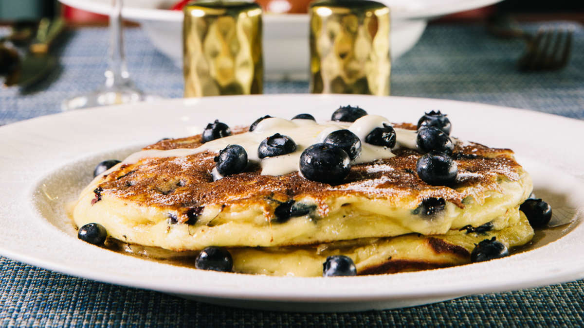 Plate of blueberry pancakes