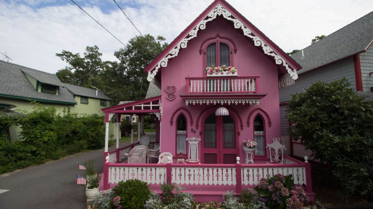 Pink Victorian Gingerbread House in Oak Bluffs.