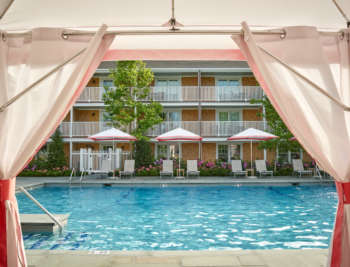 View from the pool cabana at the Harbor View Hotel heated outdoor saltwater pool.