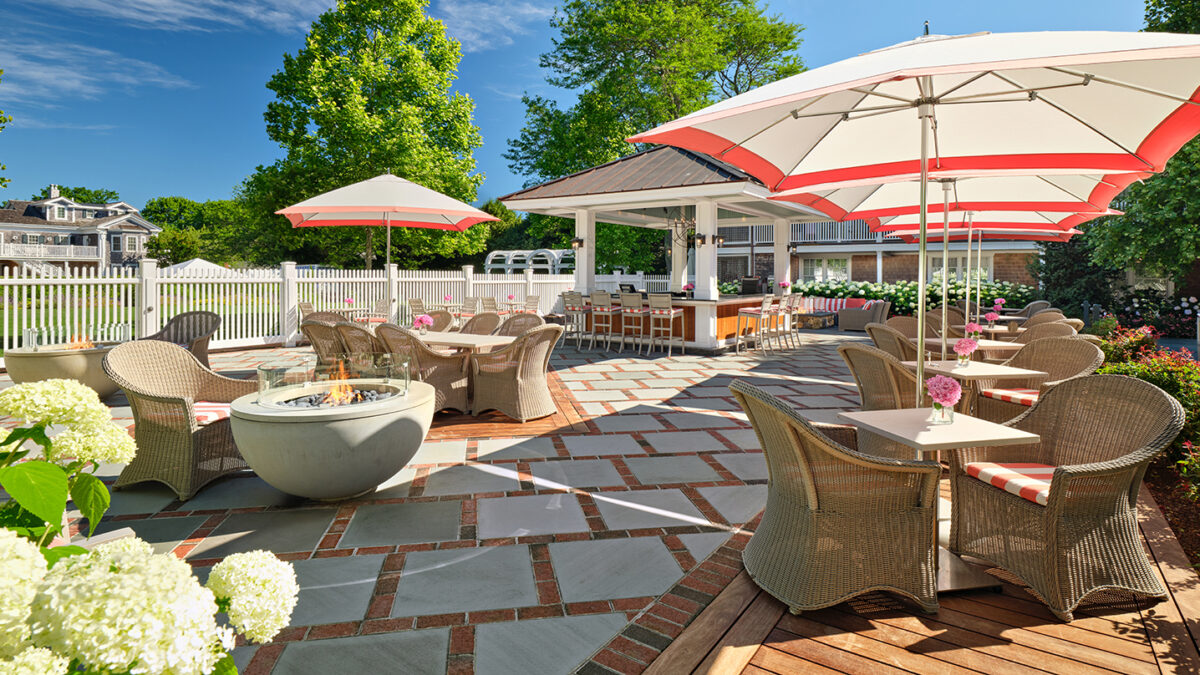 The Roxy Pool Bar dining area at the Harbor View Hotel.