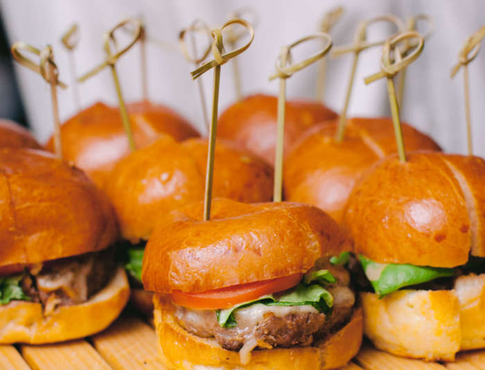 Tray of slider appetizers at Harbor View Hotel event
