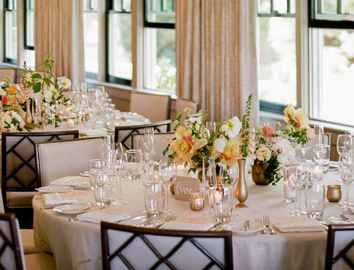 Elegant indoor table setting in the Edgartown Ballroom at Harbor View Hotel.