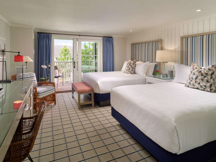 Two king beds in a Roxana guest room at the Harbor View Hotel on Martha's Vineyard.