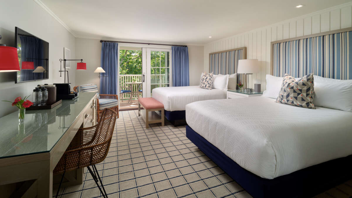 A Roxana guest room with two king beds at the Harbor View Hotel.