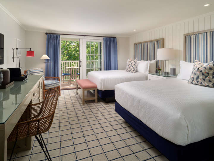 A Roxana guest room with two king beds at the Harbor View Hotel.