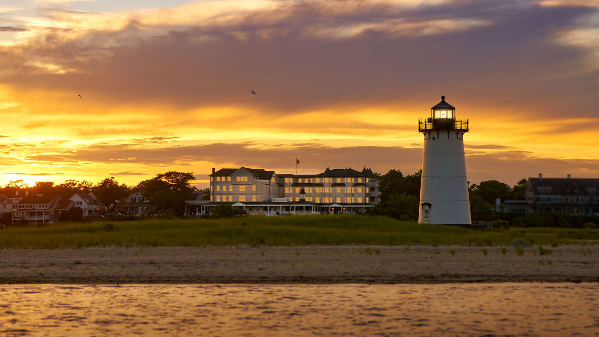 Harbor View Hotel and lighthouse at sunet