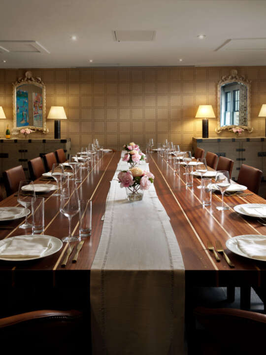 Private dining room with long dining table