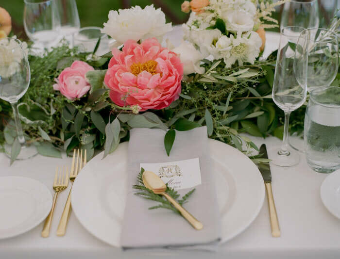 Flowers on a table at a wedding reception.