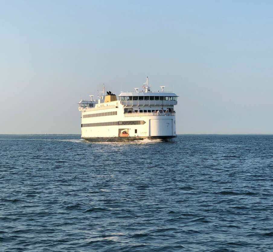 a ferry in the ocean