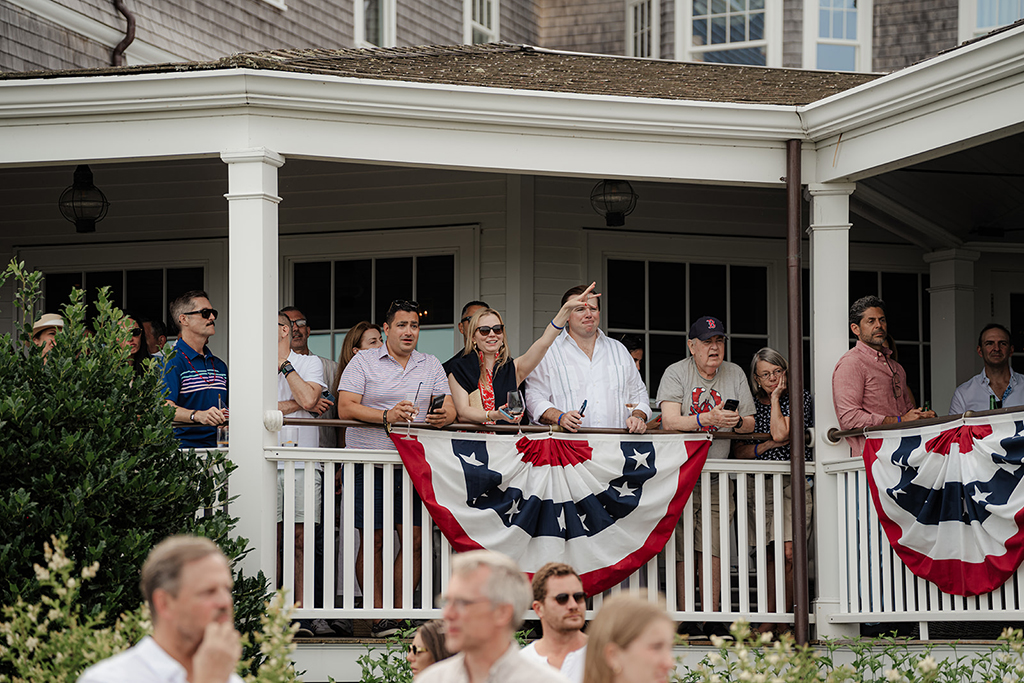 Guest on the veranda at Harbor View Hotel during 4th of July.