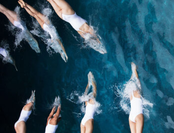 Aqualillies performers diving into the water.