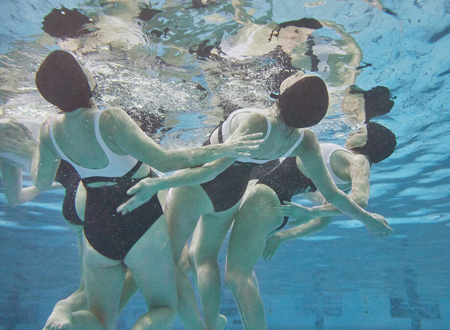 View of Aqualillies performers in the pool from under the water.