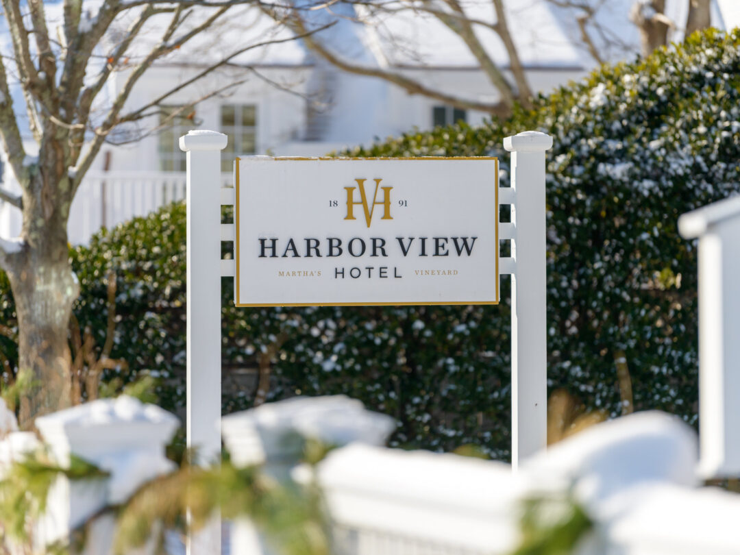 The Harbor View Hotel snow covered in snow.